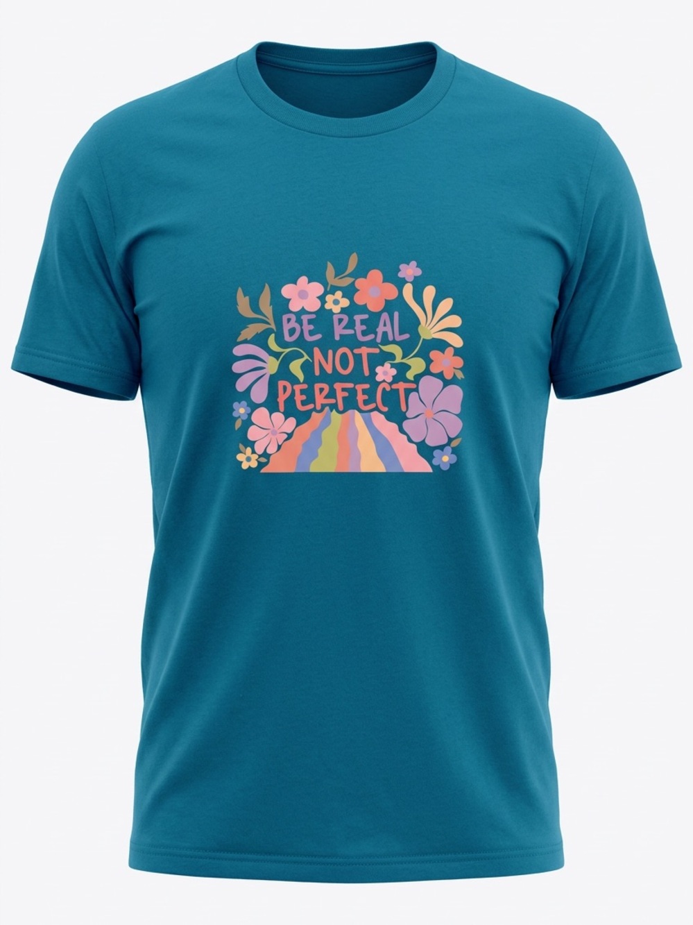 Women’s Sapphire Blue Premium Quality “Be Real not Perfect” T Shirt Sz XL